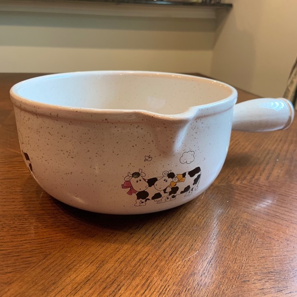 Vintage Grespots Digoin France Cow Print Large Fondue Pot - Picture 1 of 13
